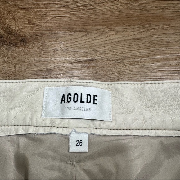 Agolde Recycled Leather 90's Pinch Waist Jeans Pants Light Beige Powder Sz 26 - Picture 6 of 9